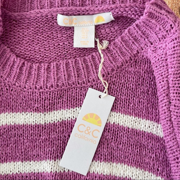 NWT C&C California purple with white stripes round neck slouchy fit sweater - Picture 7 of 13